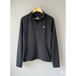 Reebok Women's Logo Tricot Long-Sleeve Track Jacket Casual Workout Black Sz:S